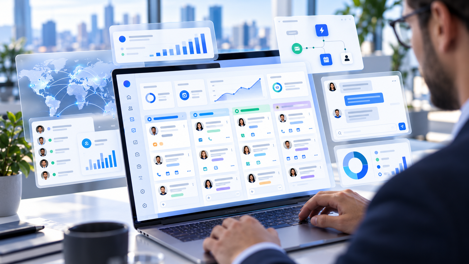 Illustration conceptuelle d'outils CRM et d'automatisation